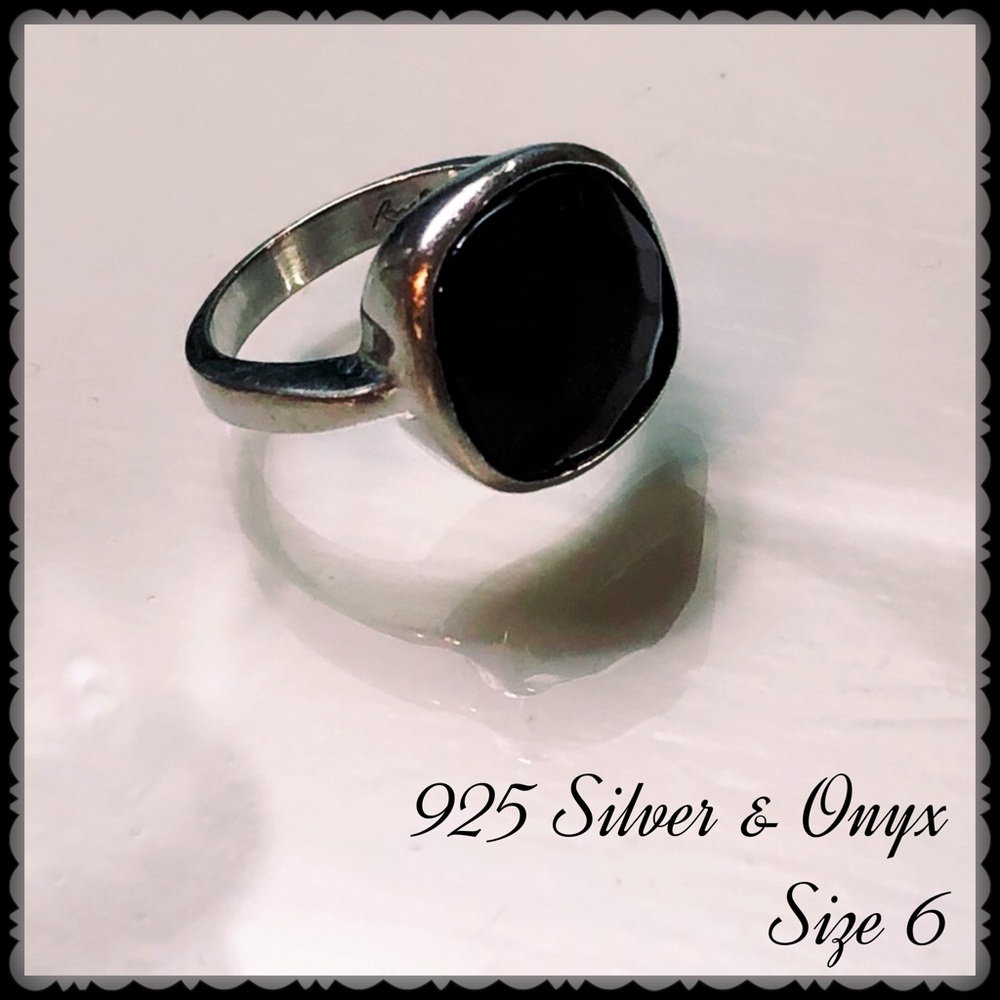 925 Silver & Black Onyx Ring Size 6